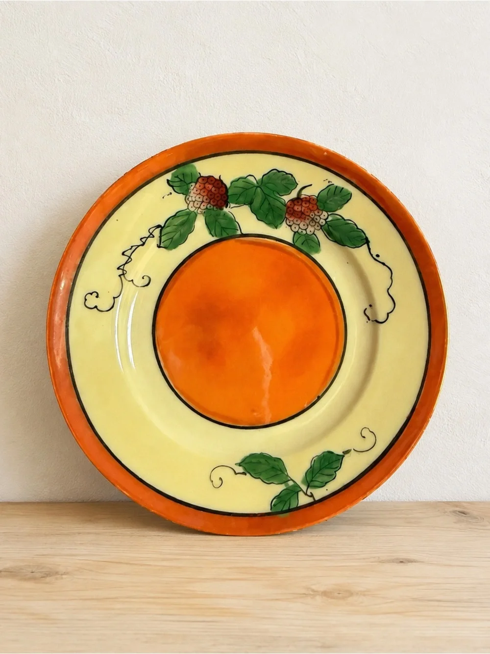Vintage Hand Painted Japan Orange Berry Floral Saucer 6 Inch